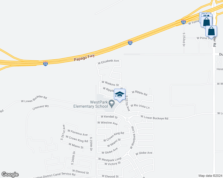 map of restaurants, bars, coffee shops, grocery stores, and more near 25782 West Ripple Road in Buckeye