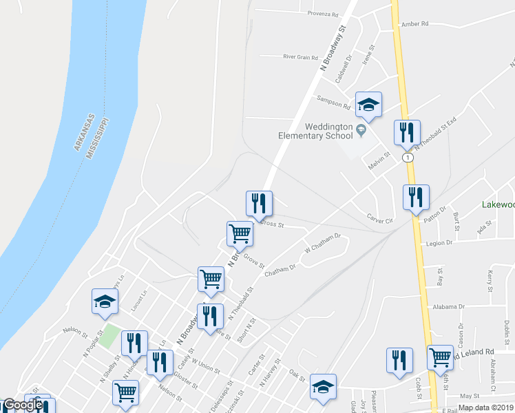 map of restaurants, bars, coffee shops, grocery stores, and more near 968 North Broadway Street in Greenville