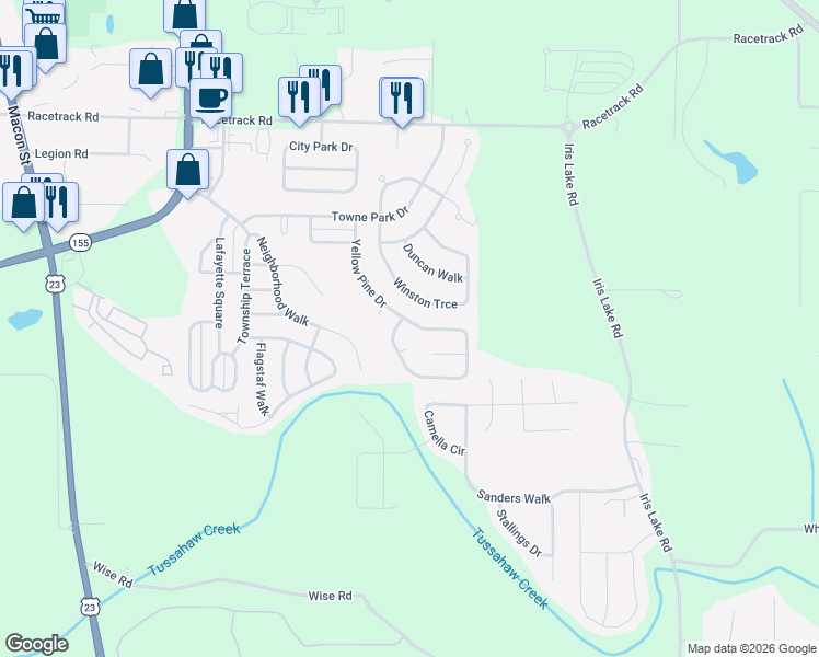 map of restaurants, bars, coffee shops, grocery stores, and more near 5210 Yellow Pine Drive in McDonough