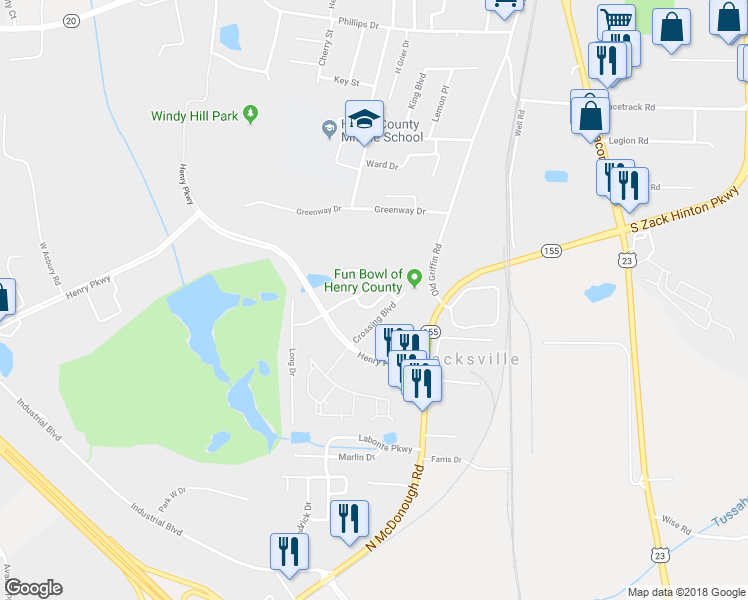 map of restaurants, bars, coffee shops, grocery stores, and more near 1125 Mcconaughy Court in McDonough