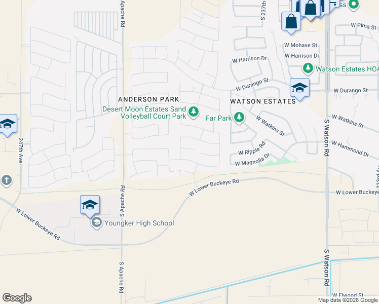 map of restaurants, bars, coffee shops, grocery stores, and more near 2404 South 238th Lane in Buckeye