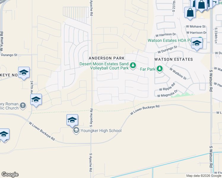 map of restaurants, bars, coffee shops, grocery stores, and more near in Buckeye