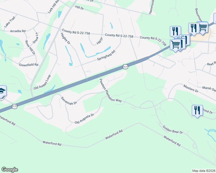 map of restaurants, bars, coffee shops, grocery stores, and more near 104 Turtle Creek Court in Pawleys Island