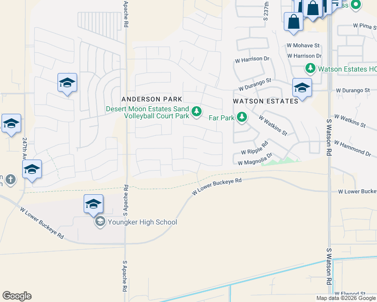 map of restaurants, bars, coffee shops, grocery stores, and more near 2440 South 241st Avenue in Buckeye