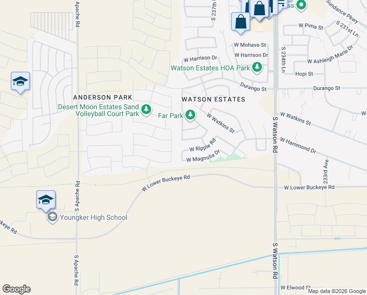 map of restaurants, bars, coffee shops, grocery stores, and more near 23893 West Hammond Lane in Buckeye