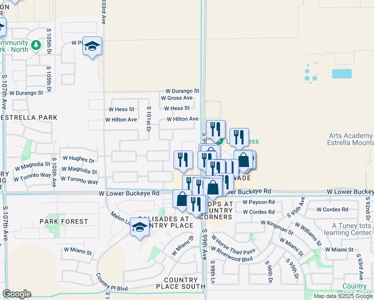 map of restaurants, bars, coffee shops, grocery stores, and more near 2500 South 99th Avenue in Tolleson