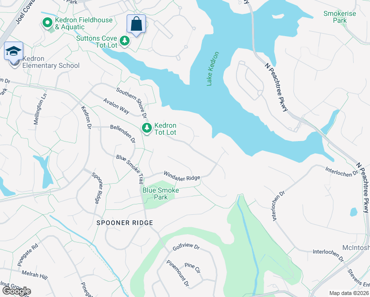 map of restaurants, bars, coffee shops, grocery stores, and more near 817 Southern Shore Drive in Peachtree City