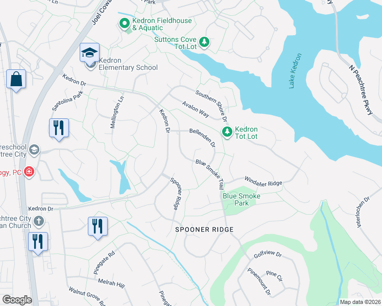 map of restaurants, bars, coffee shops, grocery stores, and more near 505 Brander Pass in Peachtree City