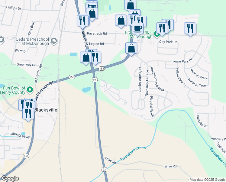 map of restaurants, bars, coffee shops, grocery stores, and more near 745 Georgia 42 in McDonough