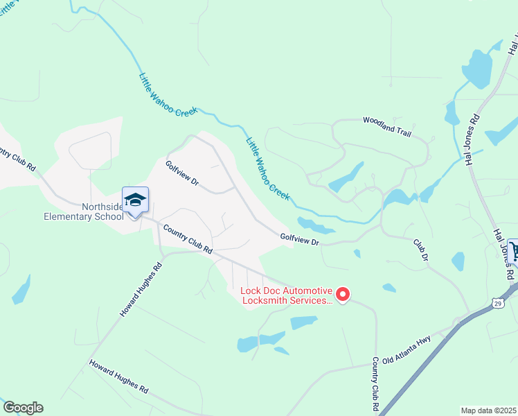 map of restaurants, bars, coffee shops, grocery stores, and more near 135 Golfview Drive in Newnan