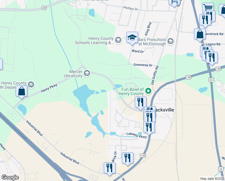 map of restaurants, bars, coffee shops, grocery stores, and more near 2004 Henry Parkway Connector in McDonough