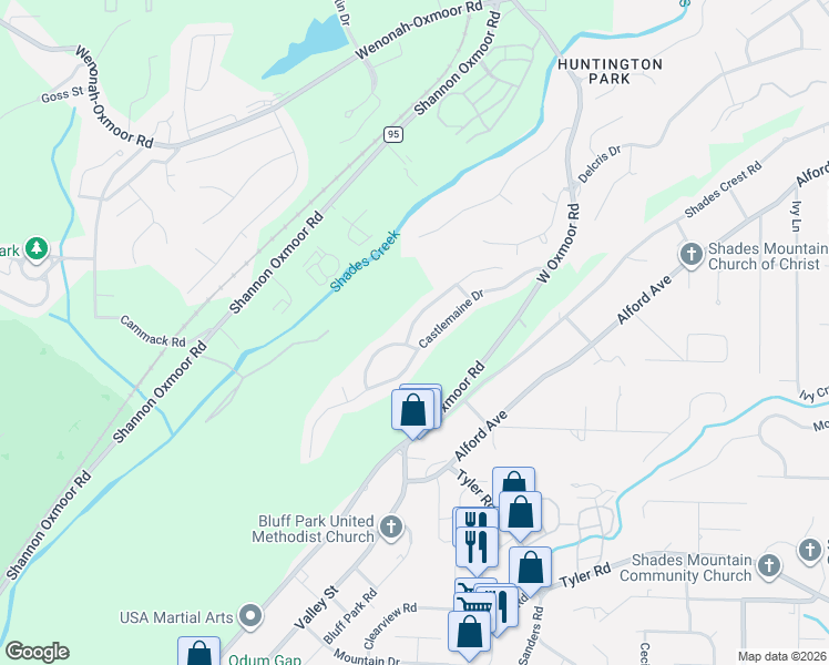 map of restaurants, bars, coffee shops, grocery stores, and more near 961 Castlemaine Court in Birmingham