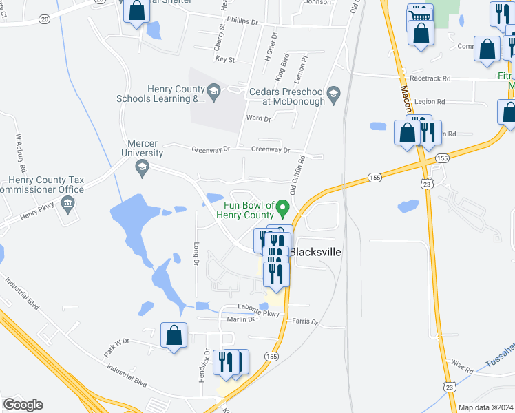 map of restaurants, bars, coffee shops, grocery stores, and more near 1137 Mcconaughy Court in McDonough