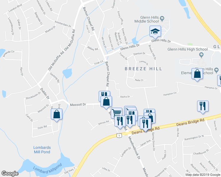 map of restaurants, bars, coffee shops, grocery stores, and more near 2636 Barton Chapel Road in Augusta