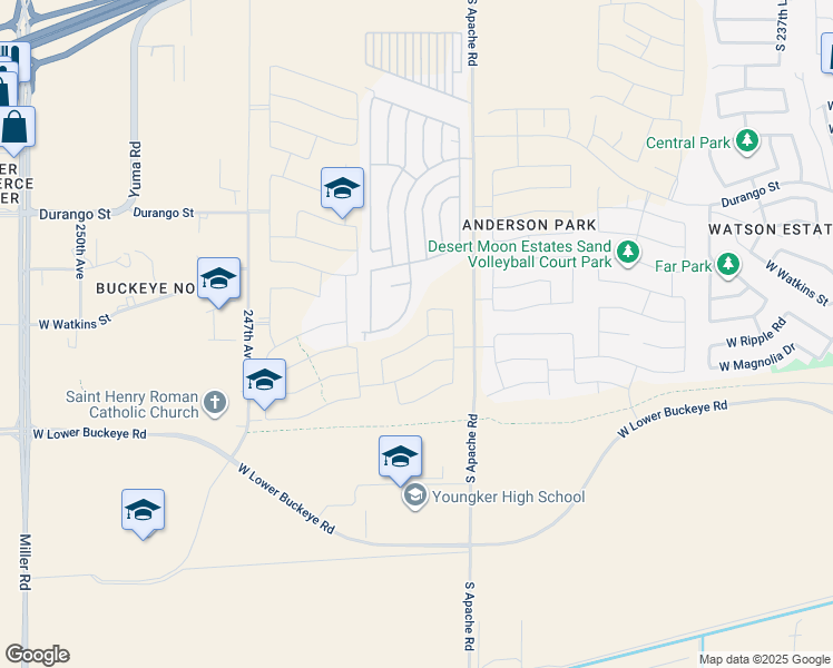 map of restaurants, bars, coffee shops, grocery stores, and more near 2200 South Apache Road in Buckeye