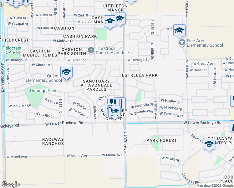 map of restaurants, bars, coffee shops, grocery stores, and more near 10731 Mountain View Drive in Avondale