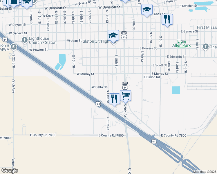 map of restaurants, bars, coffee shops, grocery stores, and more near 1498 South 11th Street in Slaton