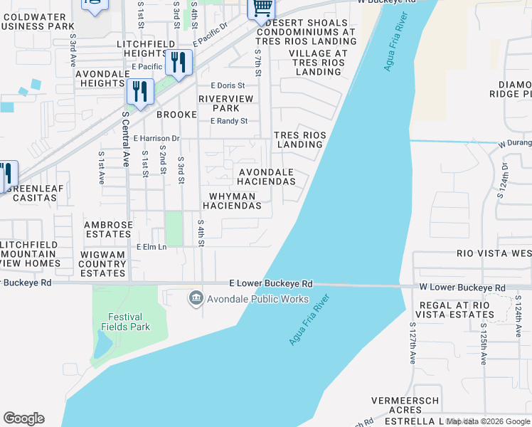 map of restaurants, bars, coffee shops, grocery stores, and more near 1010 Dysart Road in Avondale