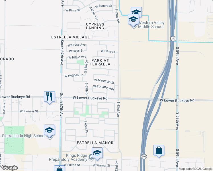 map of restaurants, bars, coffee shops, grocery stores, and more near 6325 West Magnolia Street in Phoenix