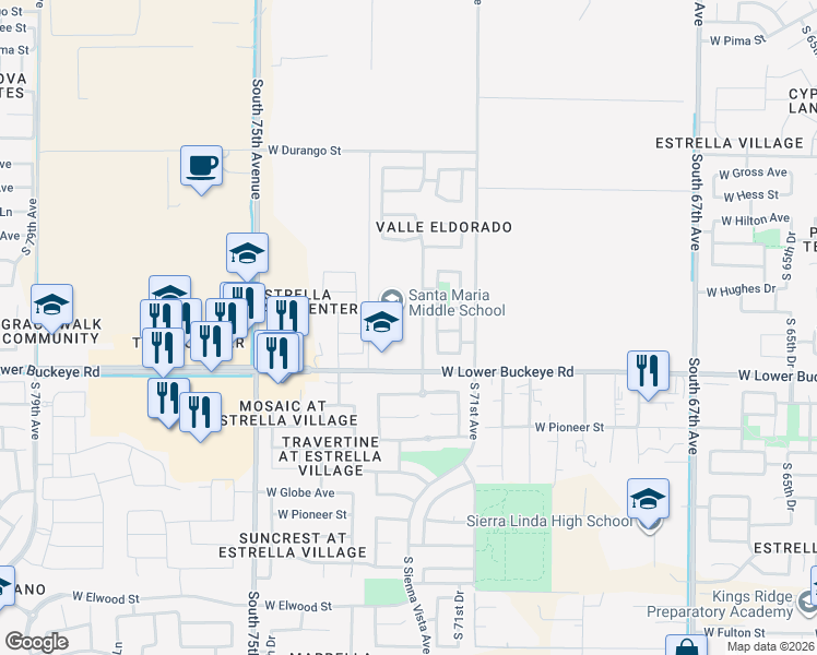 map of restaurants, bars, coffee shops, grocery stores, and more near 500 South 72nd Avenue in Phoenix