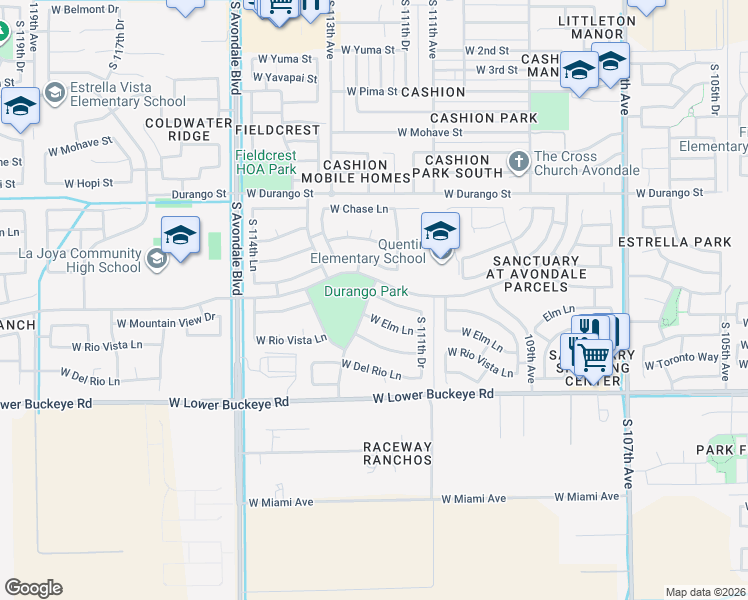 map of restaurants, bars, coffee shops, grocery stores, and more near 11229 West Mountain View Drive in Avondale