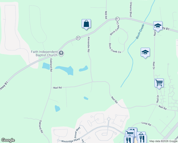 map of restaurants, bars, coffee shops, grocery stores, and more near 202 Alexander Road in McDonough
