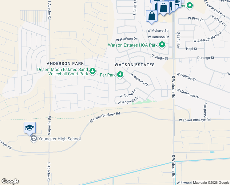 map of restaurants, bars, coffee shops, grocery stores, and more near 23893 West Hammond Lane in Buckeye