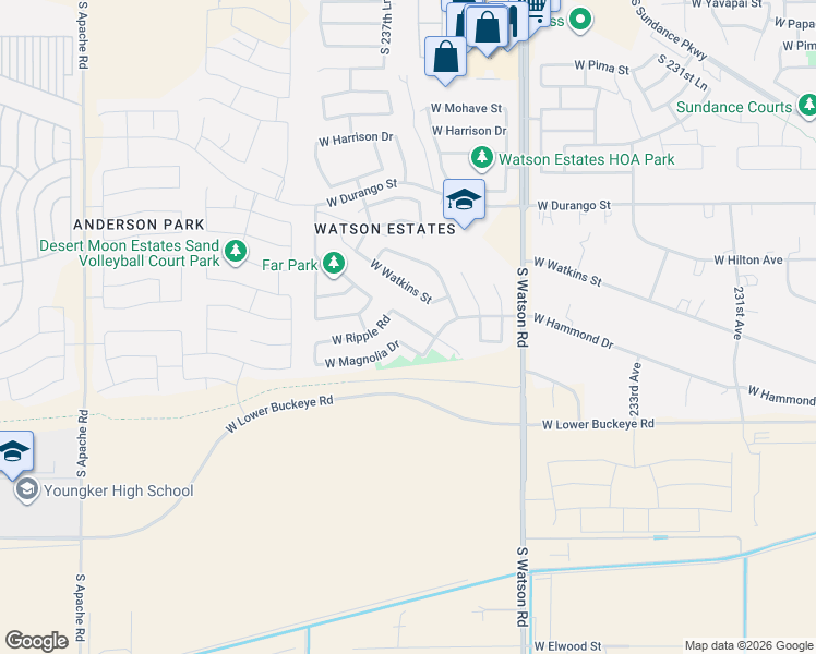 map of restaurants, bars, coffee shops, grocery stores, and more near 23763 West Ripple Road in Buckeye