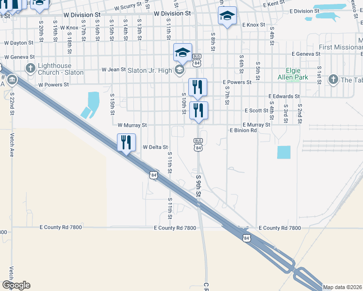 map of restaurants, bars, coffee shops, grocery stores, and more near 1400-1498 S 11th St in Slaton