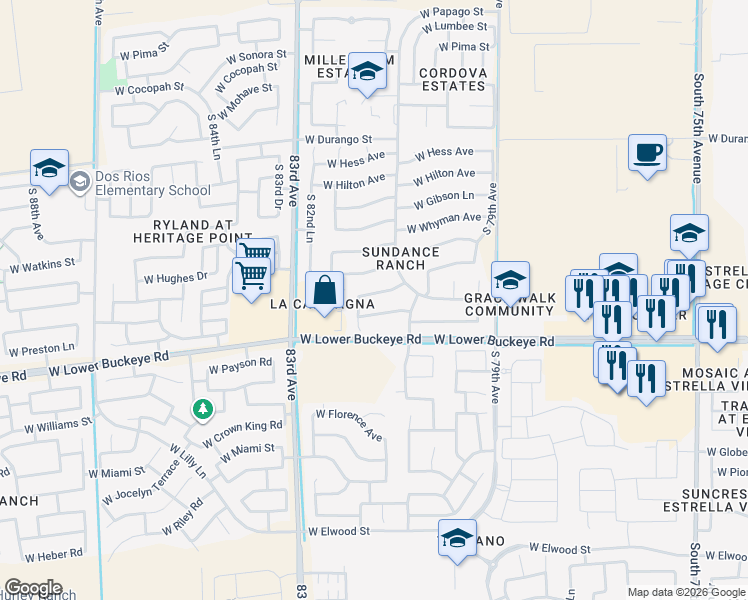 map of restaurants, bars, coffee shops, grocery stores, and more near 8121 West Magnolia Street in Phoenix