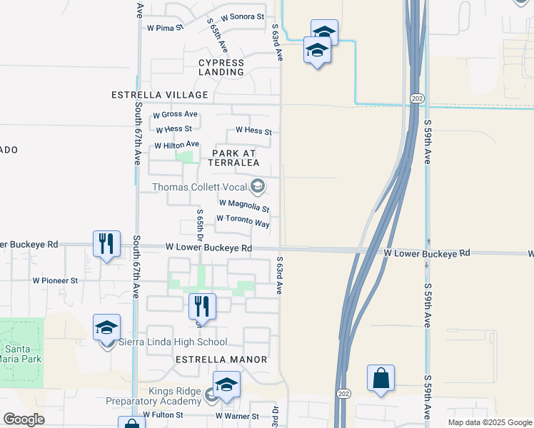 map of restaurants, bars, coffee shops, grocery stores, and more near 6307 West Magnolia Street in Phoenix