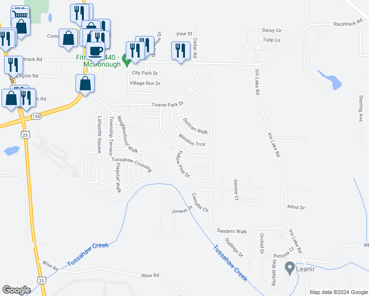 map of restaurants, bars, coffee shops, grocery stores, and more near 5205 Yellow Pine Drive in McDonough