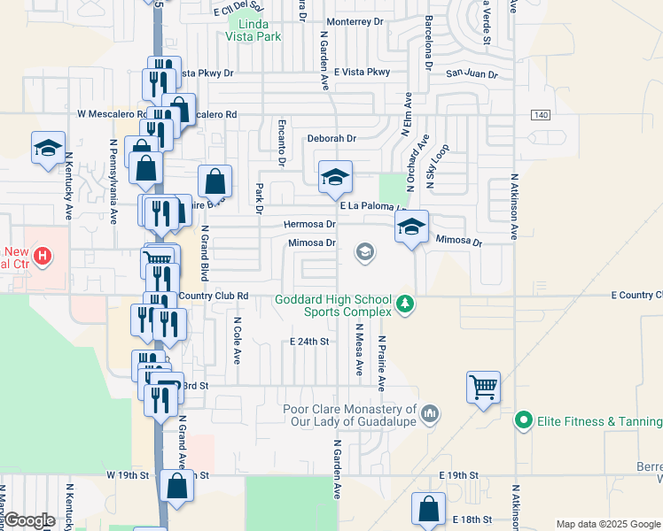 map of restaurants, bars, coffee shops, grocery stores, and more near 701 East Country Club Road in Roswell