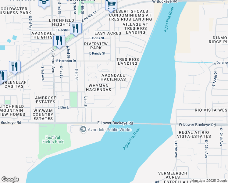 map of restaurants, bars, coffee shops, grocery stores, and more near 1010 Dysart Road in Avondale