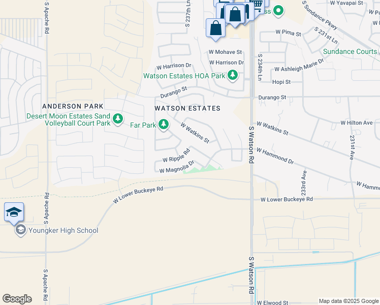 map of restaurants, bars, coffee shops, grocery stores, and more near 23763 West Ripple Road in Buckeye