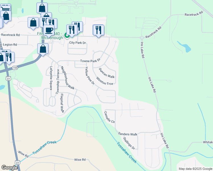 map of restaurants, bars, coffee shops, grocery stores, and more near 6180 Winston Trce in McDonough