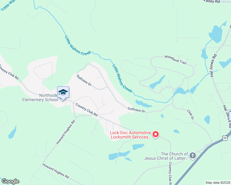 map of restaurants, bars, coffee shops, grocery stores, and more near 145 Golfview Drive in Newnan