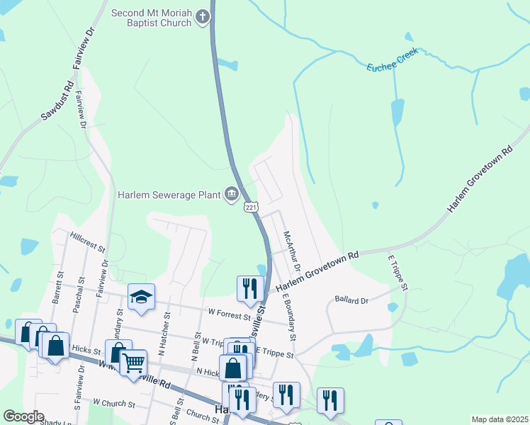 map of restaurants, bars, coffee shops, grocery stores, and more near 204 Douglas Street in Harlem