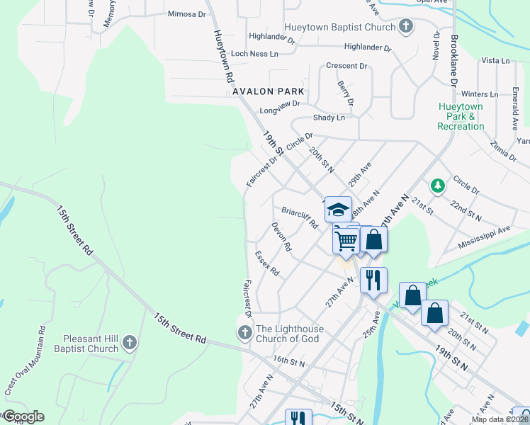 map of restaurants, bars, coffee shops, grocery stores, and more near 3028 Devon Road in Bessemer