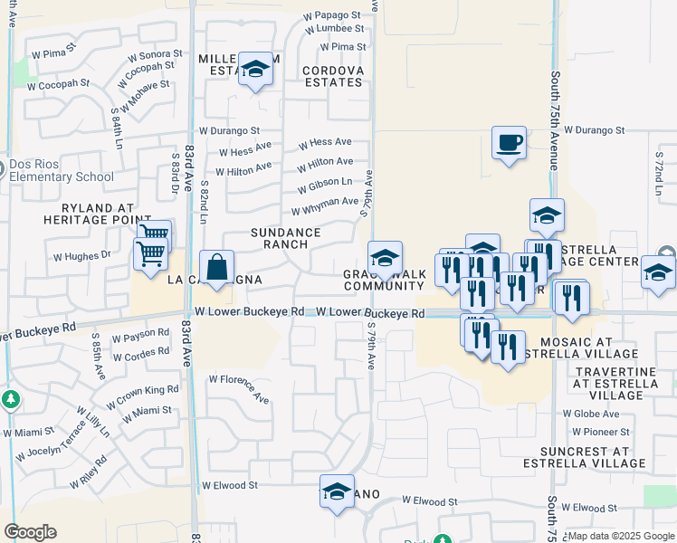 map of restaurants, bars, coffee shops, grocery stores, and more near 2605 South 80th Avenue in Phoenix