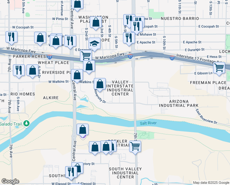 map of restaurants, bars, coffee shops, grocery stores, and more near 2432 South 6th Street in Phoenix