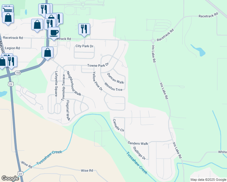 map of restaurants, bars, coffee shops, grocery stores, and more near 6170 Winston Trce in McDonough