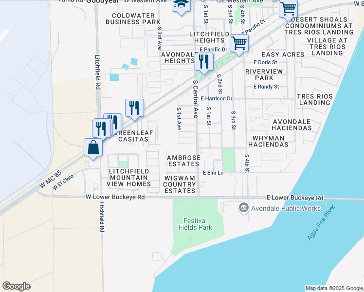 map of restaurants, bars, coffee shops, grocery stores, and more near 601 South 2nd Street in Avondale