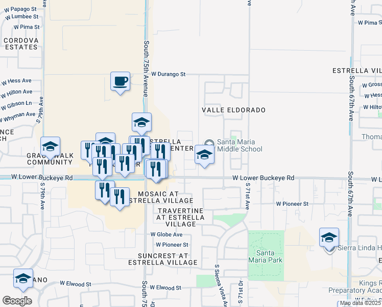map of restaurants, bars, coffee shops, grocery stores, and more near 7347 West Magnolia Street in Phoenix