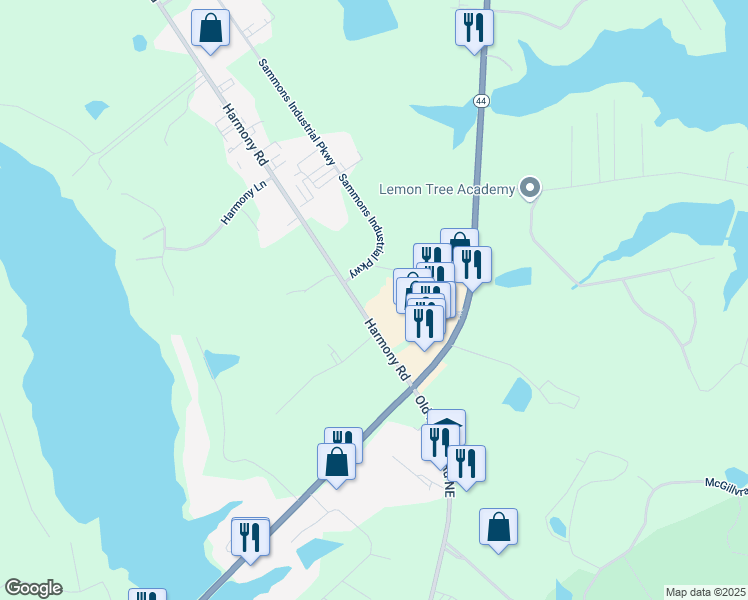 map of restaurants, bars, coffee shops, grocery stores, and more near 921 Harmony Road in Eatonton
