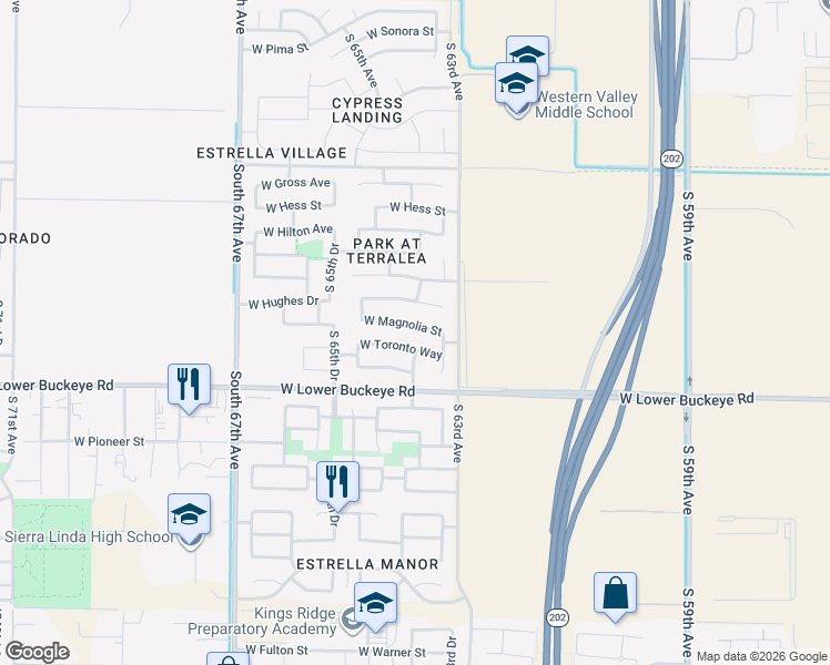 map of restaurants, bars, coffee shops, grocery stores, and more near 6325 West Magnolia Street in Phoenix