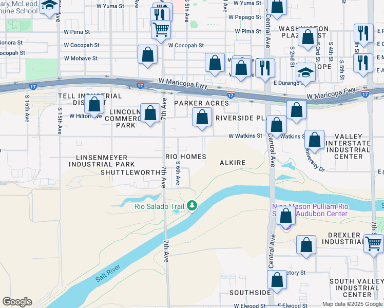 map of restaurants, bars, coffee shops, grocery stores, and more near 447 West Watkins Street in Phoenix