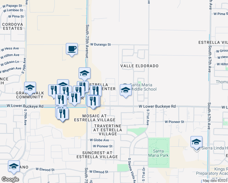 map of restaurants, bars, coffee shops, grocery stores, and more near 7347 West Magnolia Street in Phoenix