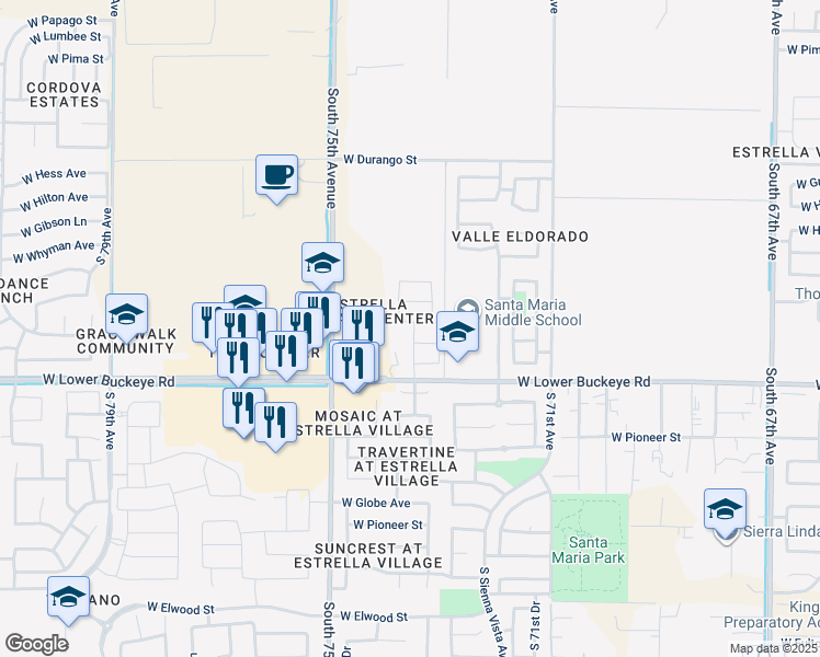 map of restaurants, bars, coffee shops, grocery stores, and more near 7347 West Magnolia Street in Phoenix