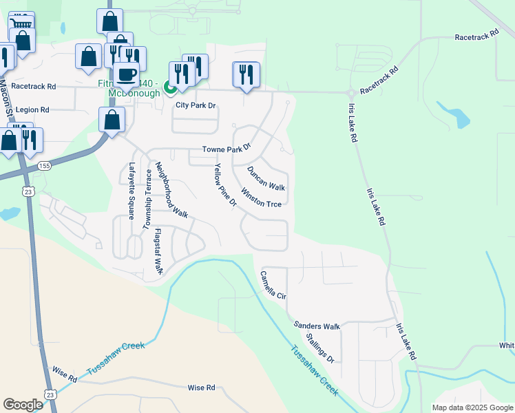 map of restaurants, bars, coffee shops, grocery stores, and more near 6160 Winston Trce in McDonough